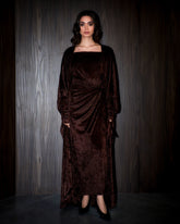 Vala wrap bisht velvet set- Chocolate Brown